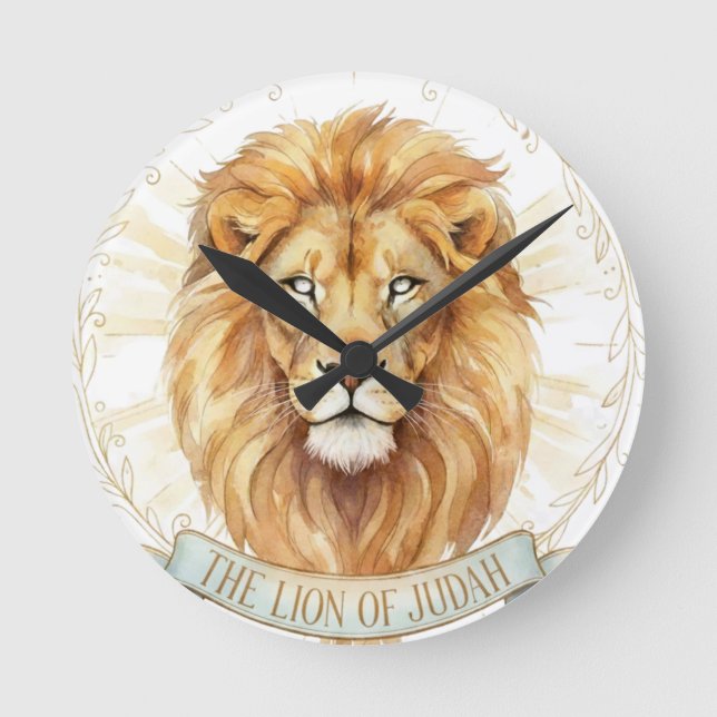 Relógio Redondo Lion of Judah Biblical Watercolor Wall Clock (Frente)
