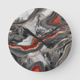 Relógio Redondo Liquid Marble Agate Glitter Glam #13 Faux Glitter