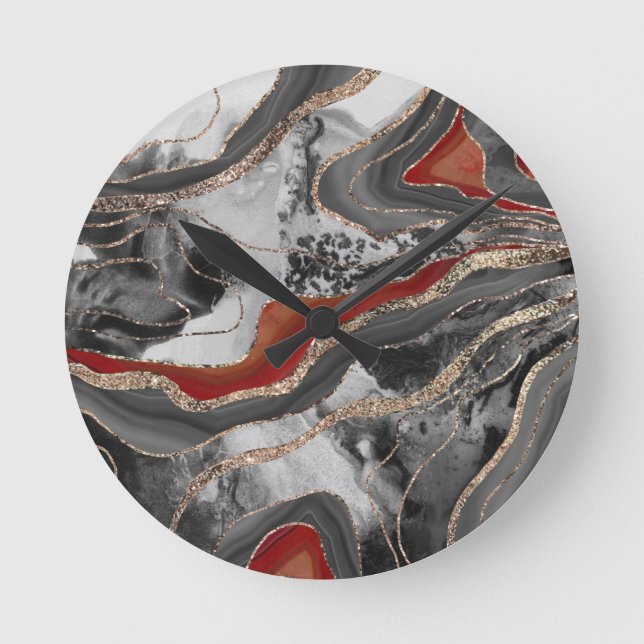 Relógio Redondo Liquid Marble Agate Glitter Glam #13 Faux Glitter (Frente)