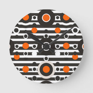 Relógio Redondo Listra de Círculo Retro Laranja Preto