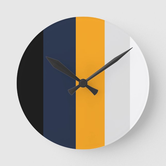 Relógio Redondo Listras amarelas, azuis, brancas e pretas (Frente)