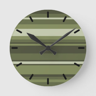 Relógio Redondo listras verdes-oliva