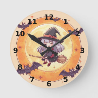 Relógio Redondo Little Witch Halloween Wall Clock