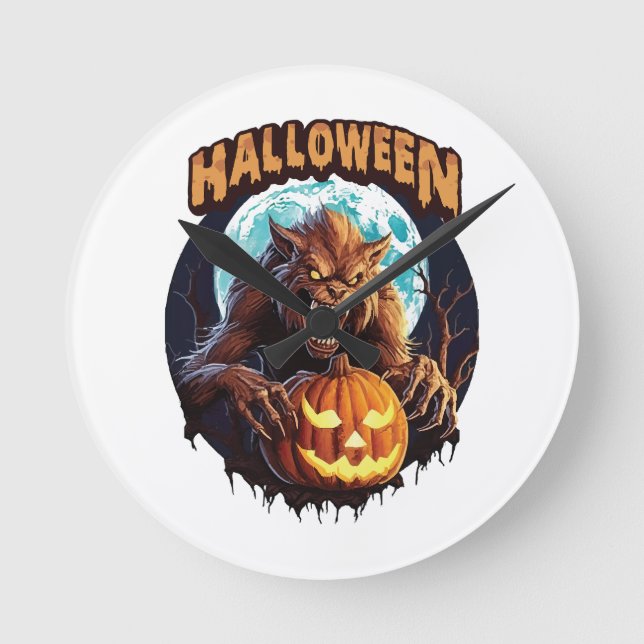 Relógio Redondo Lobisomem de Halloween (Frente)