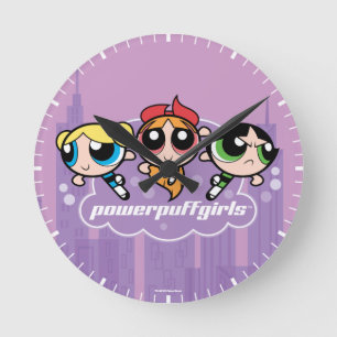 Relógio Redondo Logotipo da equipe de garotas do Powerpuff
