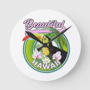 Relógio Redondo logotipo viagem havaiano bonito