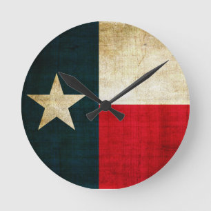 Relógio Redondo Lone Star Flag do Texas Grunge Rustic Patriotic