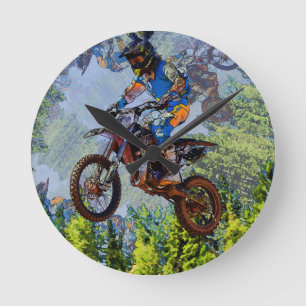 Relógio Redondo Loucos de Moto - Cartaz de Pilotos de Motocross