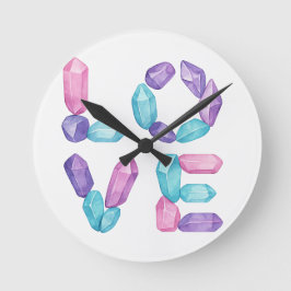Relógio Redondo LOVE Gemstone Wall Clock – Elegant Crystal Letter