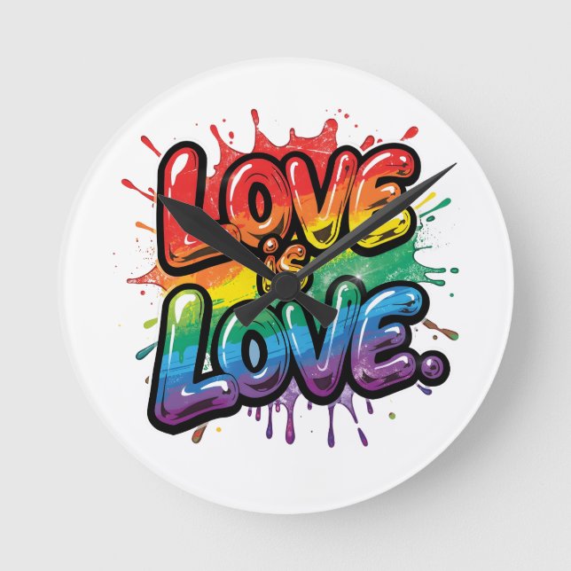 Relógio Redondo Love Is Love - Rainbow Pride Quote Art  (Frente)
