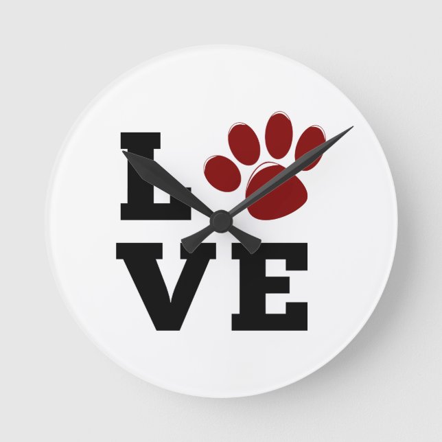Relógio Redondo Love Paw Print Amante de os animais Dog Lover (Frente)