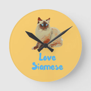 Relógio Redondo Love Siamese Cats