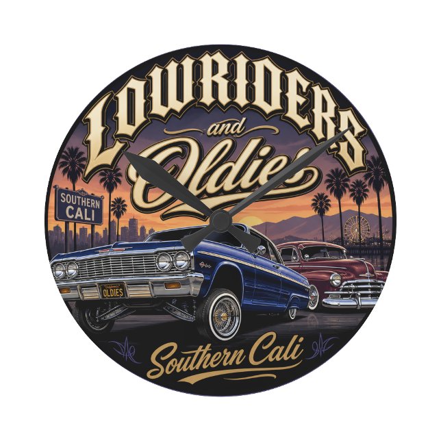 Relógio Redondo Lowriders e oldies (Lowriders and oldies round clock)