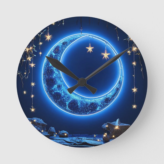 Relógio Redondo Lua crescida brilhante (Frente)