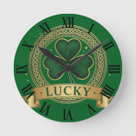 Relógio Redondo Lucky St Patrick's Day Shamrock Irish Roman Clock