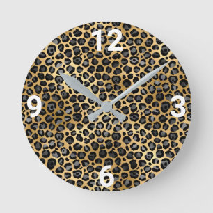 RELÓGIO REDONDO LUX DOURADO SILVER LEOPARD WALL CLOCK