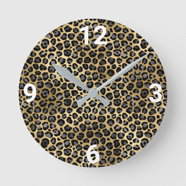 RELÓGIO REDONDO LUX DOURADO SILVER LEOPARD WALL CLOCK (Frente)