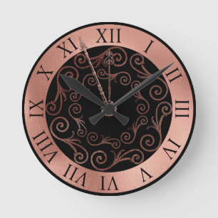 RELÓGIO REDONDO LUXE ROSA DOURADO ROMAN WALL CLOCK