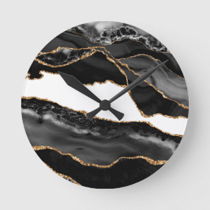 Relógio Redondo Lúxo Na moda preto de Agate Marbado Faux