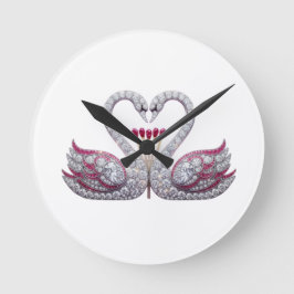 Relógio Redondo Luxury 3D Diamond Swans Heart - Elegant Wall Clock