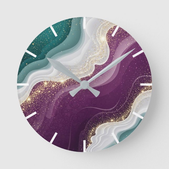 Relógio Redondo Luxury Gold Glitter Marble Pattern (Frente)