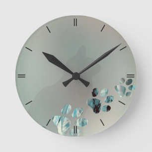 Relógio Redondo Luz da pata do gato - preto azul