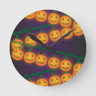 Relógio Redondo Luzes de Abóbora de Halloween