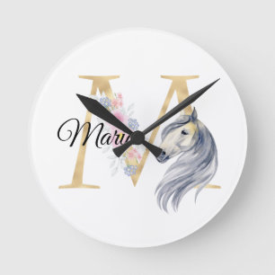 Relógio Redondo M letra monograma personalizado com cavalo