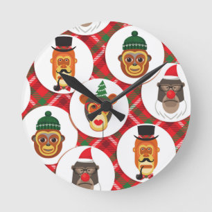 Relógio Redondo macacos hipsteres de natal