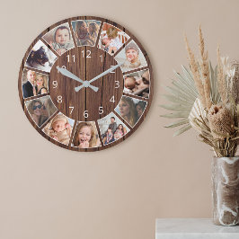 Relógio Redondo Madeira Natural Personalizada De Colagem De Fotos 
