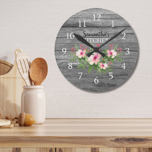 Relógio Redondo Madeira Rústica Personalizada E Cozinha Floral Ro