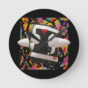 Relógio Redondo Madness art mosaico cores profundas cor preta     