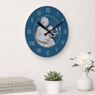 Relógio Redondo Madona Menino Della Robbia e Lírios Azul Branco