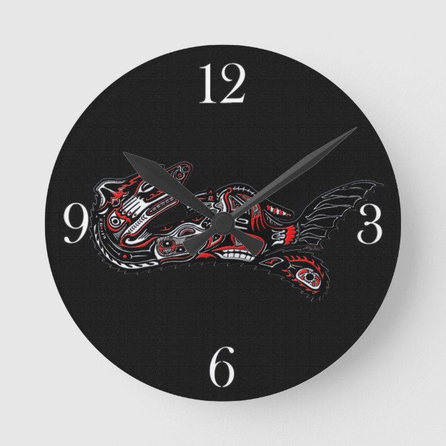 Relógio Redondo Madre Otter e Bebê, estilo Haida, Arte Nativa (Frente)