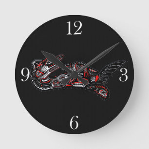 Relógio Redondo Madre Otter e Bebê, estilo Haida, Arte Nativa