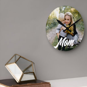 Relógio Redondo Mãe criou Foto Moderna de Script Branco