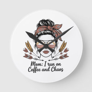 Relógio Redondo Mãe eu corro em café e caos