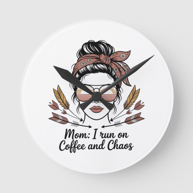 Relógio Redondo Mãe eu corro em café e caos (Frente)