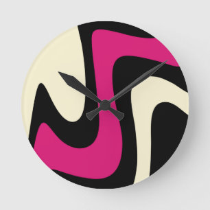 Relógio Redondo Magenta Beige Black Abstrato