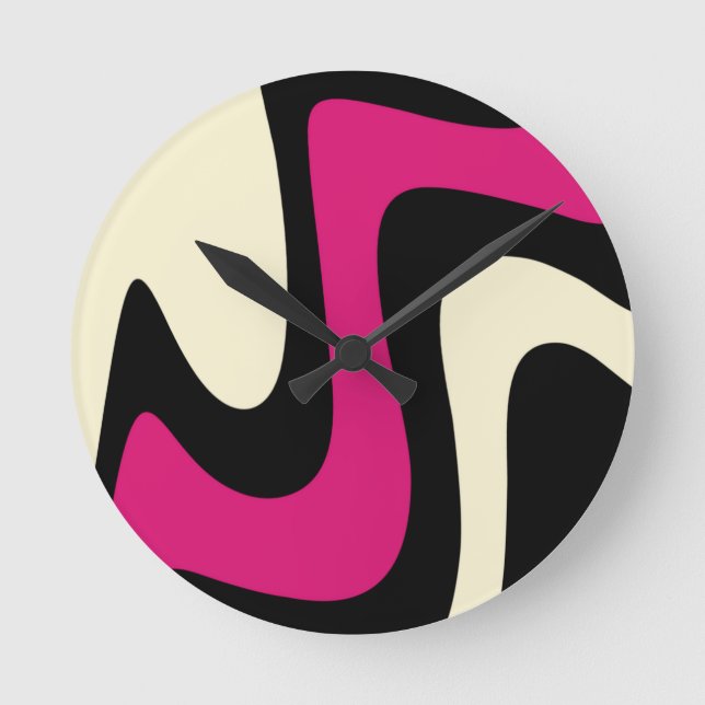 Relógio Redondo Magenta Beige Black Abstrato (Frente)