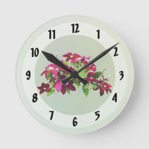 Relógio Redondo Magenta Clematis Com Vinha