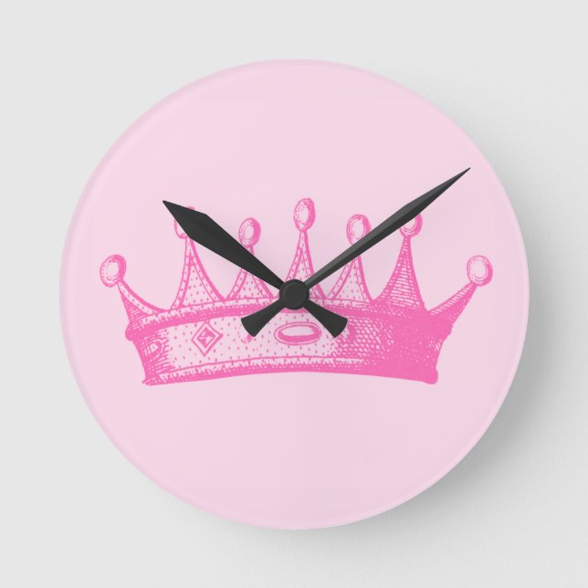 Relógio Redondo Magenta Princess Crown on Pink Background (Frente)
