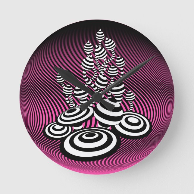 Relógio Redondo Magic Mushroom óptico rosa design Wall Clock. (Frente)