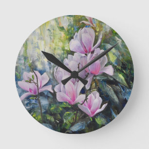 Relógio Redondo Magnolia Serenity - Arte Floral de Lukian