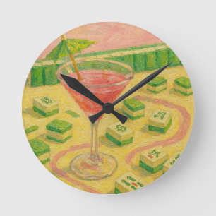 Relógio Redondo Mahjong Chic Pintura Cocktail