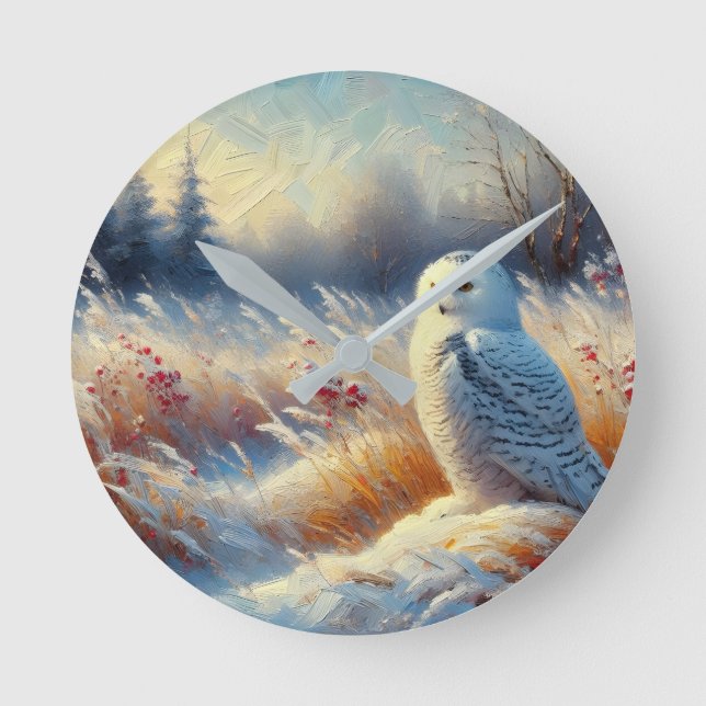 Relógio Redondo Majestade Snowy Owl na natureza (Frente)