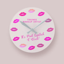 Makeup Artist MUA Pink Lipstick Wall Clock