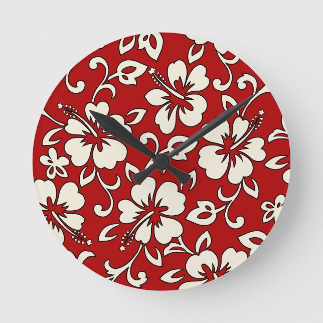 Relógio Redondo Malia Hibiscus Hawaiian Wall Clocks (Frente)