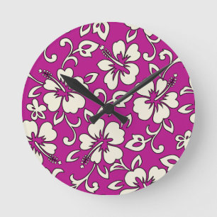 Relógio Redondo Malia Hibiscus Hawaiian Wall Clocks