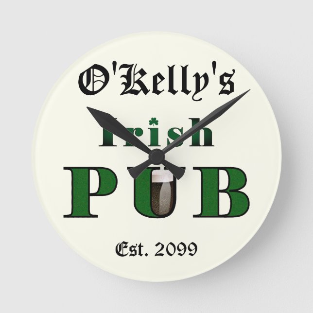 Relógio Redondo Man Cave Irish Pub Bar Tavern Wall Clock (Frente)